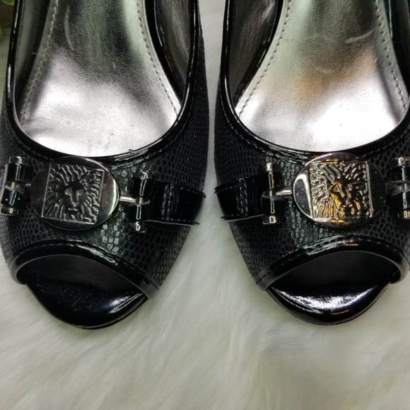 Anne Klein Black with Silver Emblem High Heels - Picture 2 of 4